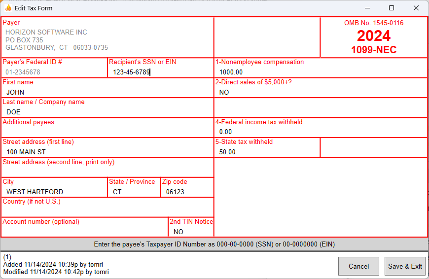 FireTax Data Entry Form