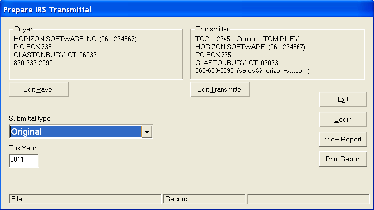 Transmittal Menu