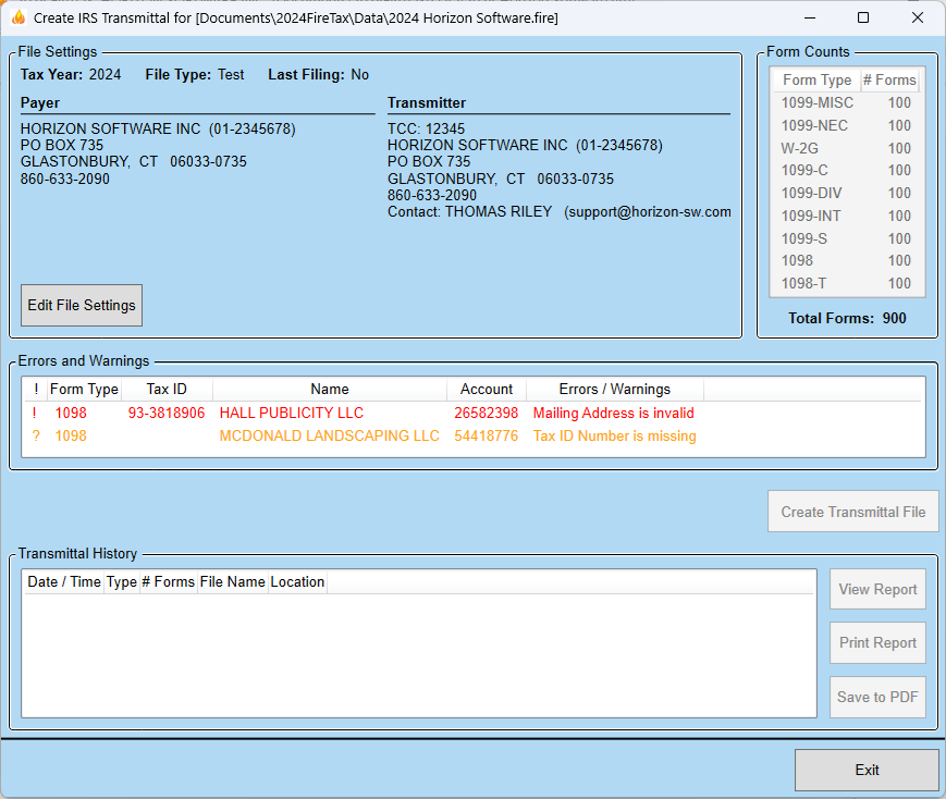 Transmittal Screen